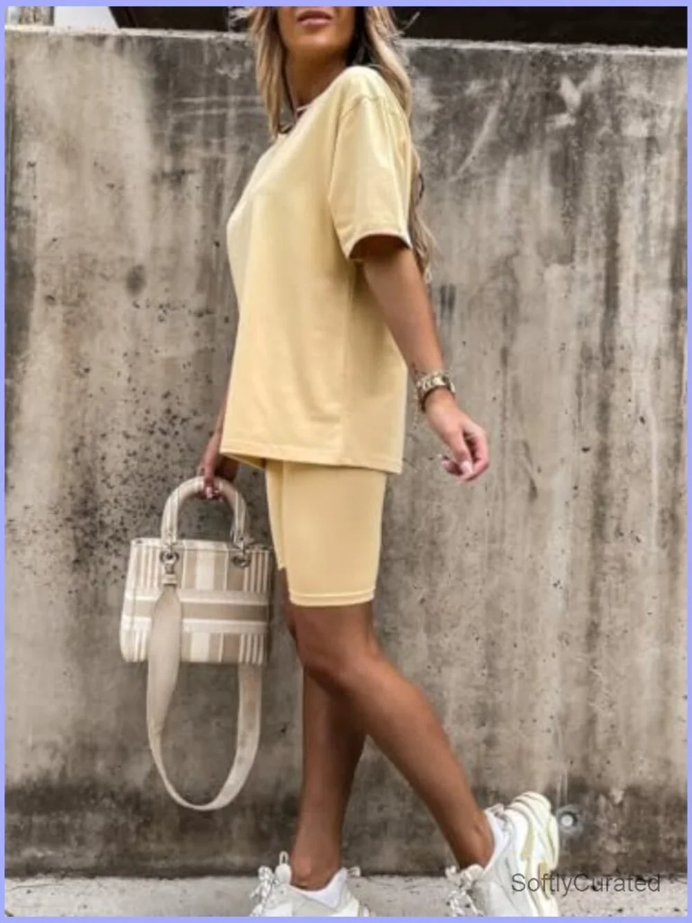 2 Piece Lounge Set Oversized Tee & Biker Shorts Summer Outfit - Picture 5 of 7